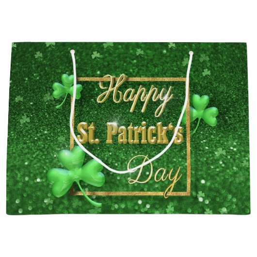 St. Patrick's Day Gold Shamrock Groot Cadeauzakje (Voorkant)