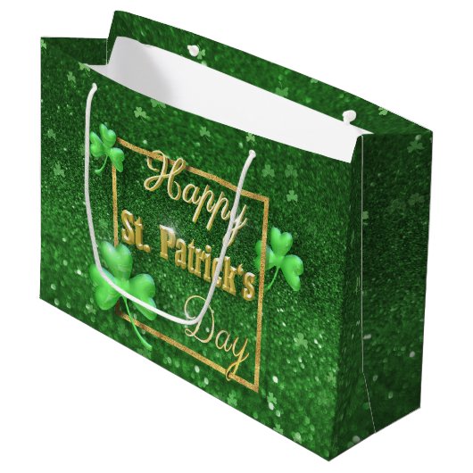 St. Patrick's Day Gold Shamrock Groot Cadeauzakje (Voorkant Gekanteld)