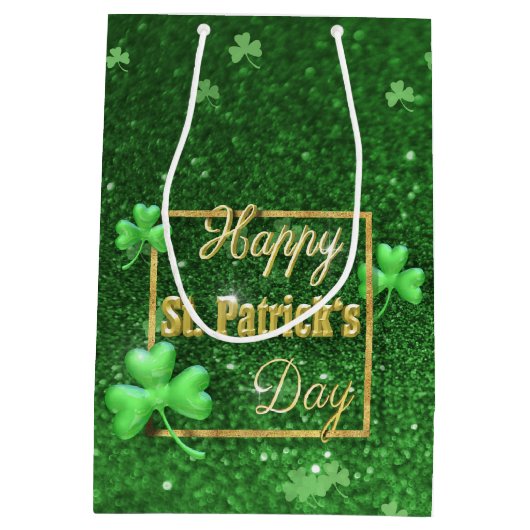 St. Patrick's Day Gold Shamrock Medium Cadeauzakje (Achterkant)