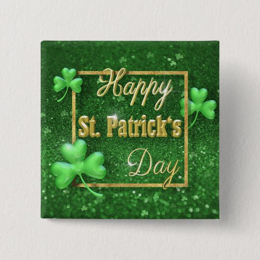 St. Patrick's Day Gold Shamrock Vierkante Button 5,1 Cm (Voorkant)