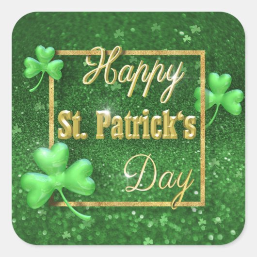 St. Patrick's Day Gold Shamrock Vierkante Sticker (Voorkant)