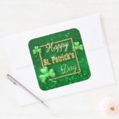 St. Patrick's Day Gold Shamrock Vierkante Sticker (Envelop)