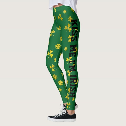 St Patrick's Day Gold Shamrocks Kiss Ik ben Iers Leggings (Links)