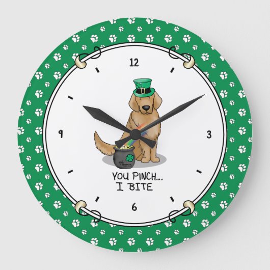 St. Patrick's Day Golden Retriever Dog Grote Klok (Voorkant)