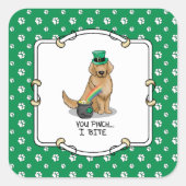 St. Patrick's Day Golden Retriever Dog Vierkante Sticker (Voorkant)