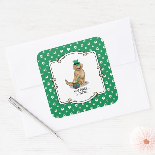 St. Patrick's Day Golden Retriever Dog Vierkante Sticker (Envelop)