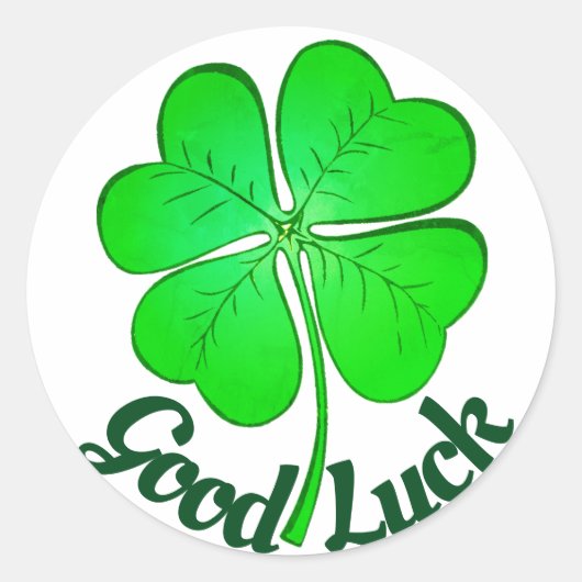 St Patrick's Day GOOD LUCK Green Shamrock/Clover Ronde Sticker (Voorkant)