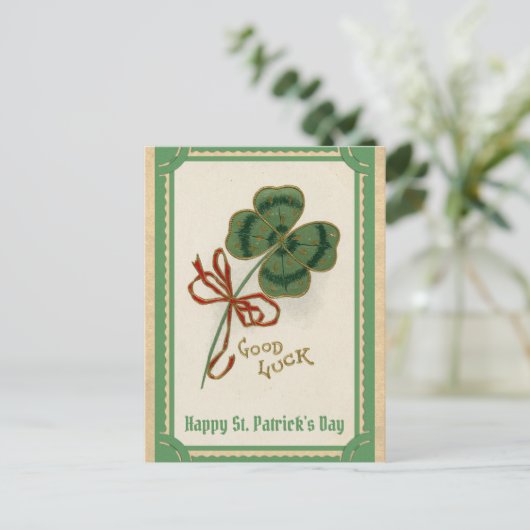 St Patricks Day  Good Luck Shamrock Briefkaart (Staand voorkant)