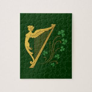 St. Patrick's Day Gouden Harp en Klavertjes Legpuzzel