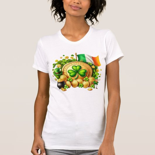 St. Patrick's Day Gouden Klaverblad T-shirt (Voorkant)