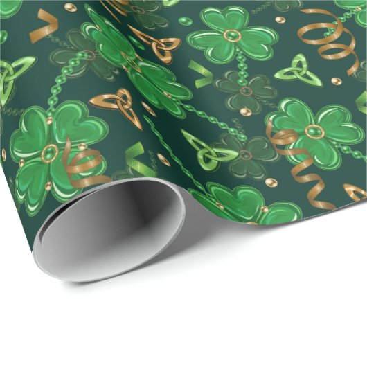 St. Patrick's Day Gouden Klaverbladlint Geluksblad Cadeaupapier (Rol Hoek)