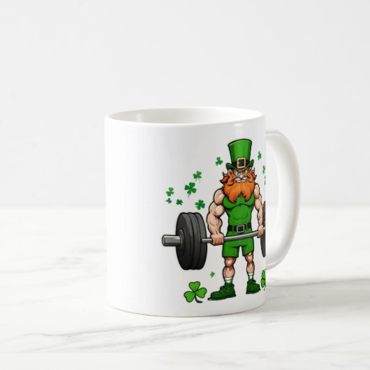 St. Patrick's Day Grappige Leprechaun Barbell Gym Koffiemok (Voorkant rechts)