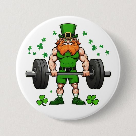 St. Patrick's Day Grappige Leprechaun Barbell Gym Ronde Button 7,6 Cm (Voorkant)