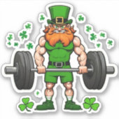 St. Patrick's Day Grappige Leprechaun Barbell Gym Sticker (Voorkant)