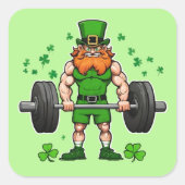 St. Patrick's Day Grappige Leprechaun Barbell Gym Vierkante Sticker (Voorkant)