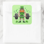 St. Patrick's Day Grappige Leprechaun Barbell Gym Vierkante Sticker (Tas)