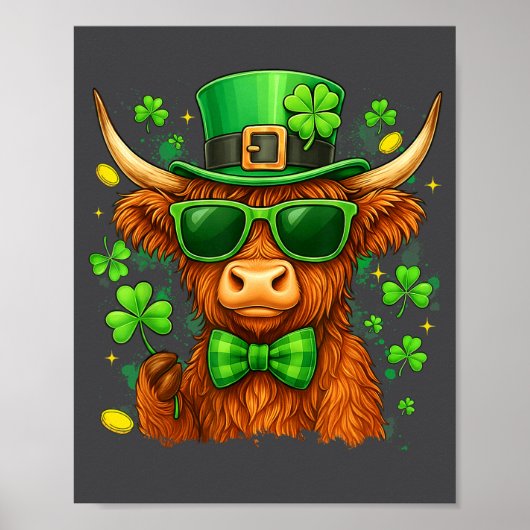 St. Patricks Day Grappige Vaars Koe Shamrocks Mann Poster (Voorkant)