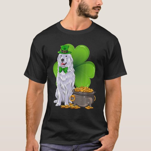 St Patrick's Day Great Pyrenees Shamrock Pet Dog L T-shirt (Voorkant)