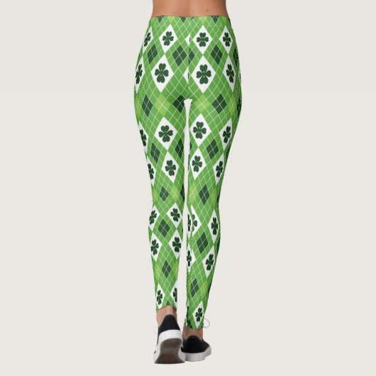 St Patrick's Day Green Argyle Lucky Clover Pattern Leggings (Achterkant)