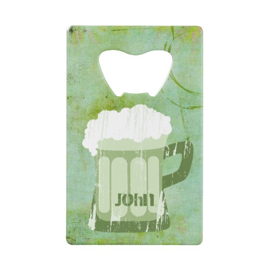 St Patricks Day Green Beer Grunge・Custom Creditkaart Flessenopener (Voorkant)
