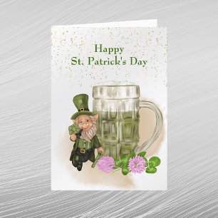 St Patricks Day Green Beer Leprechaun Clover Feestdagen Kaart
