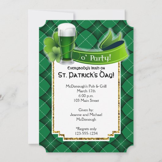 St. Patricks Day Green Beer Party uitnodiging (Voorkant)