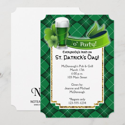 St. Patricks Day Green Beer Party uitnodiging (Voorkant / Achterkant)