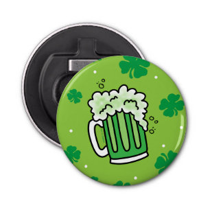 St Patrick's Day Green Beer Pattern Button Flesopener
