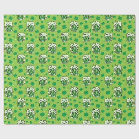 St Patrick's Day Green Beer Pattern Cadeaupapier (Vlak)