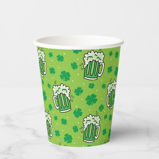 St Patrick's Day Green Beer Pattern Papieren Bekers (Voorkant)