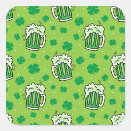 St Patrick's Day Green Beer Pattern Vierkante Sticker