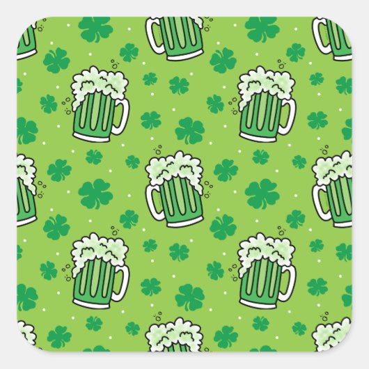 St Patrick's Day Green Beer Pattern Vierkante Sticker (Voorkant)