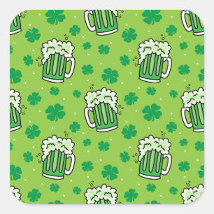 St Patrick's Day Green Beer Pattern Vierkante Sticker