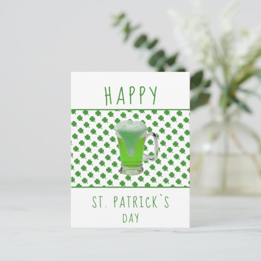 St. Patrick's day Green Beer Shamrock Pattern Briefkaart (Staand voorkant)