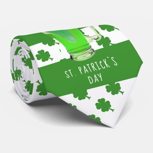 St. Patrick's day Green Beer Shamrock Pattern Stropdas (Opgerold)
