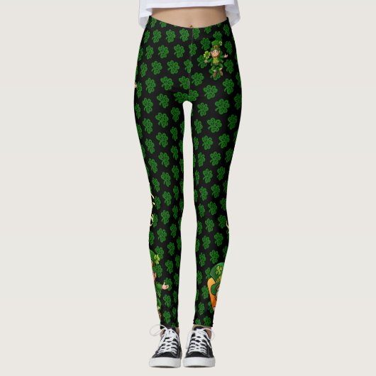 St Patrick's Day Green & Black Personalize Text Leggings (Voorkant)