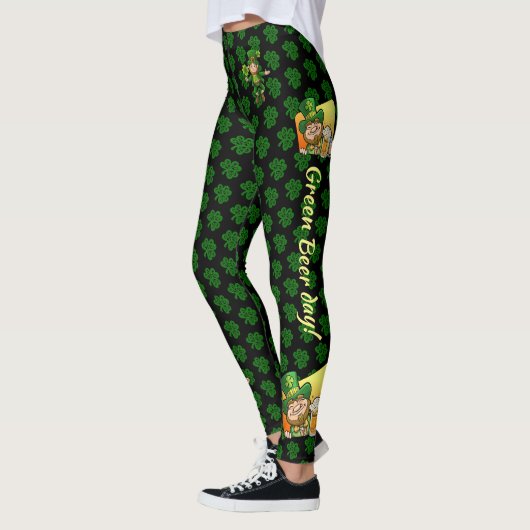 St Patrick's Day Green & Black Personalize Text Leggings (Links)