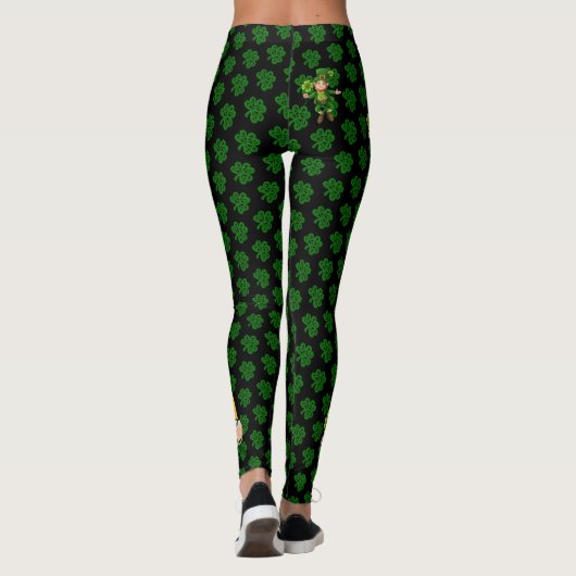 St Patrick's Day Green & Black Personalize Text Leggings (Achterkant)
