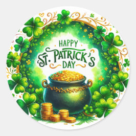 St Patrick's Day Green Cauldron Coins Illustratie Ronde Sticker