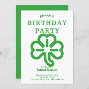 St. Patrick's Day Green Clover Birthday Party Kaart