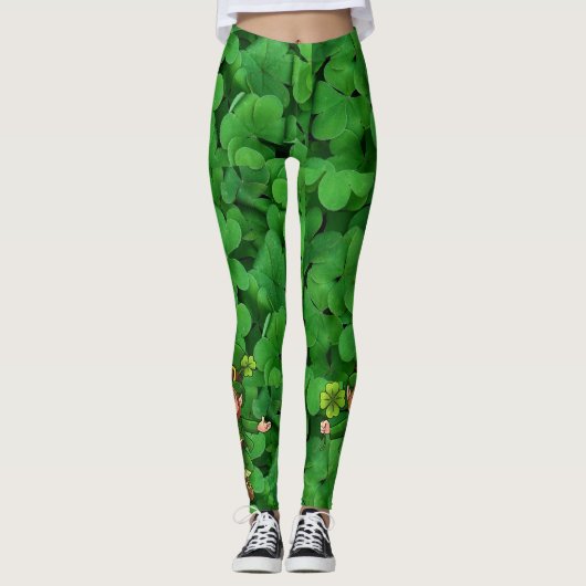 St. Patrick's Day Green Clover Dancing Leprechaun Leggings (Voorkant)