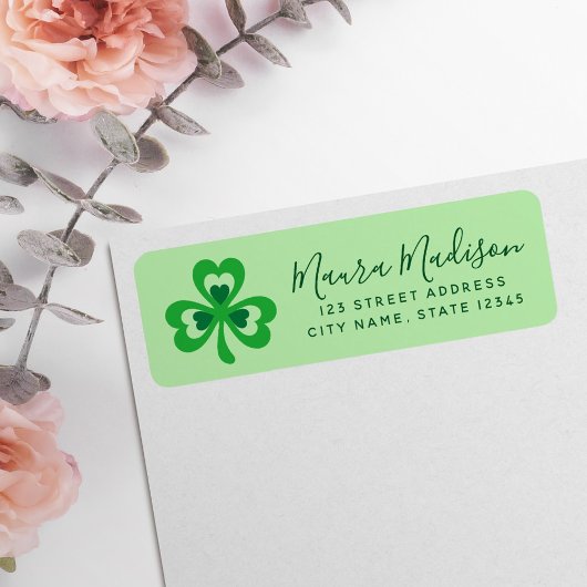 St. Patrick's day green clover leaf return address Etiket