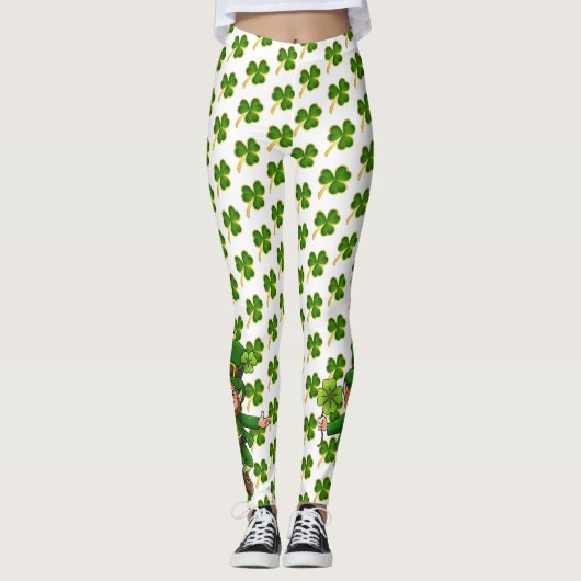 St Patrick's Day Green Clover op Bright White Leggings (Voorkant)