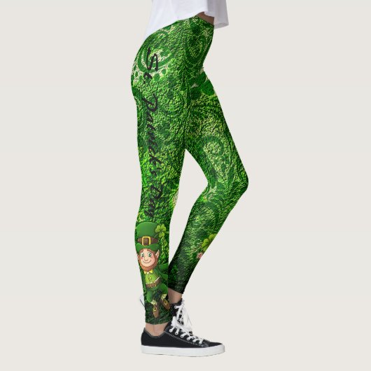 St Patrick's Day Green Clover Personalize Text Leggings (Rechts)