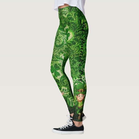 St Patrick's Day Green Clover Personalize Text Leggings (Links)