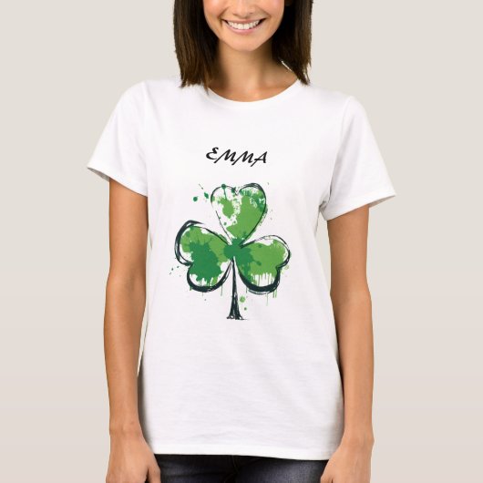St. Patrick's Day Green Clover Persoonlijke naam T-shirt (Voorkant)