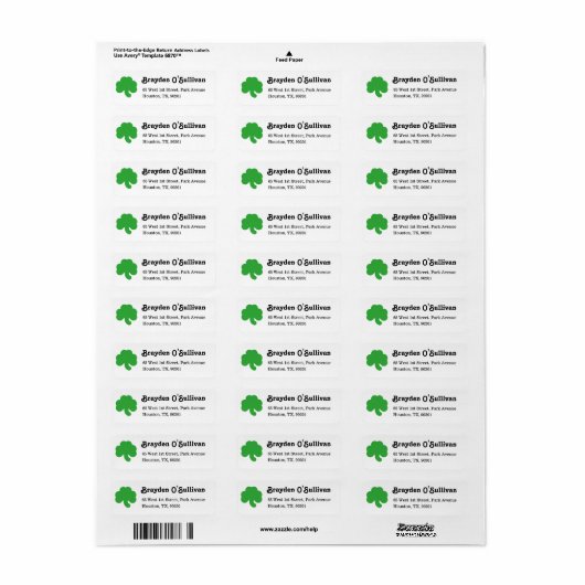 St Patricks Day Green Clover Shamrock Irish Simple Etiket (Full Sheet)