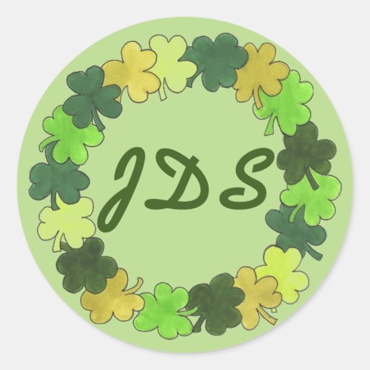 St. Patrick's Day Green Clover Shamrock Monogram Ronde Sticker (Voorkant)