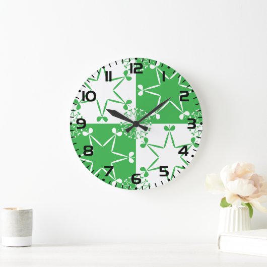 St Patricks Day Green Clover Star Geometric Grote Klok (Huis)
