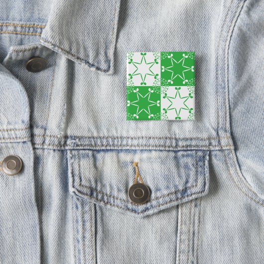St Patricks Day Green Clover Star Geometric Vierkante Button 5,1 Cm (In situ)